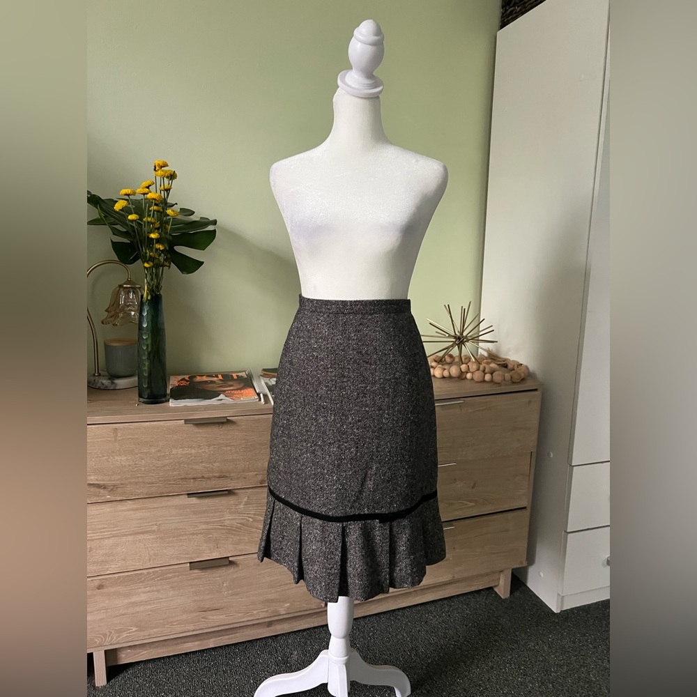 DRESS BARN Black Bow & Grey Vintage Wool Blend Midi Mini Pencil Formal Skirt 10 - Picture 11 of 16